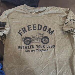 Grunt Style Green Short Sleeve Tee with Vintage Motorcycle Design